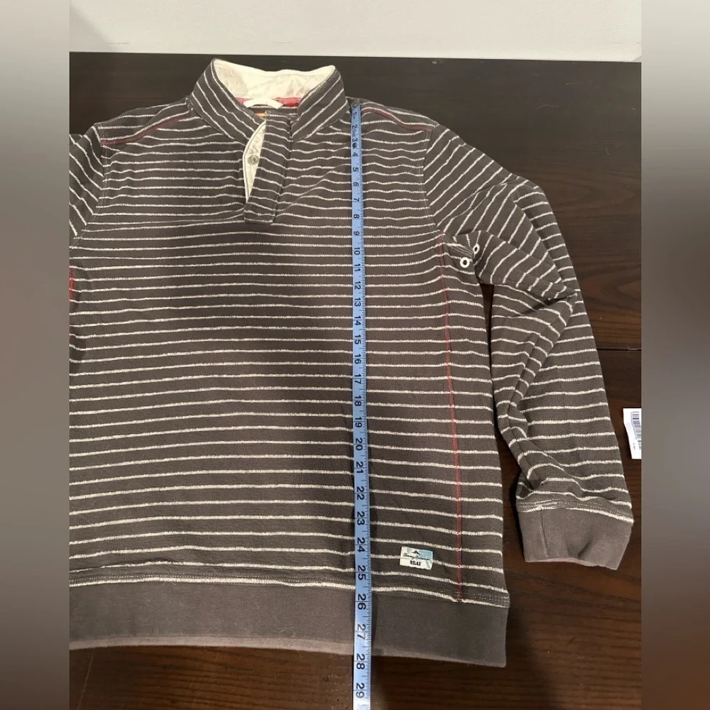 Tommy Bahama Relax Men’s Large Brown Striped Cotton Pullover Quarter Button 🌴🤎